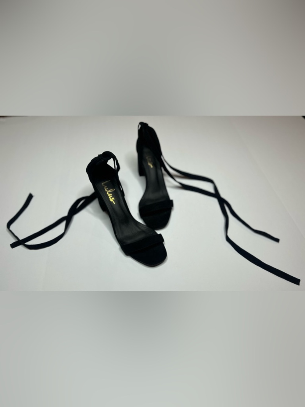 Lulus Black Velvet Lace-Up Block Heel Sandals Size 10